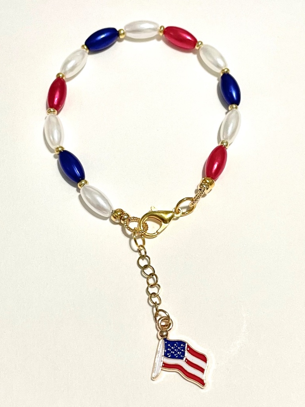 Patriotic Pearlized Rice Bead Bracelet